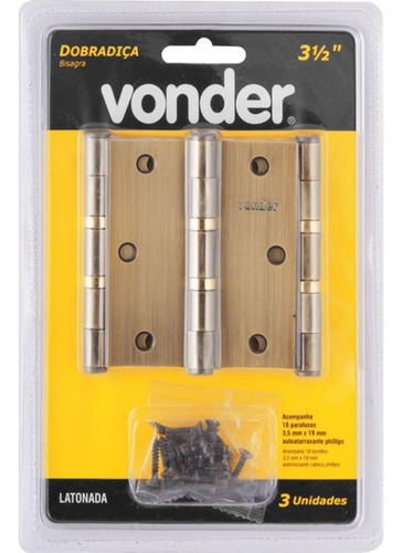 Dobradiça 3.1/2 Latonada Com 3 Peças - Vonder