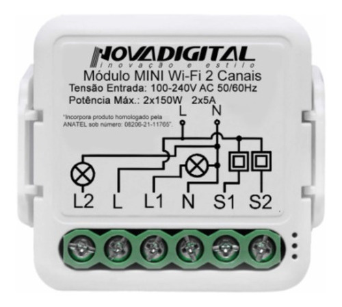 Módulo 2 Canais Wi-fi Mini Novadigital Ms-104b Tuya Alexa