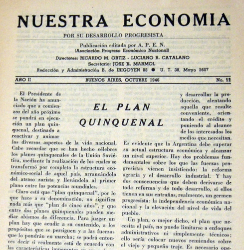 Apen Nuestra Economía Octubre 1946 Plan Quinquenal