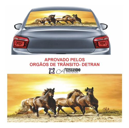 Imagem 6 de 8 de Adesivo Perfurado Vidro Carro Pickup Caminhonete Cavalos Hd
