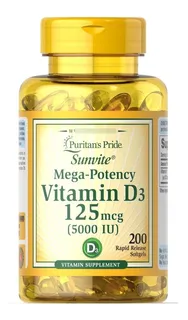 Vitamina D3 5000 Iu 200 Softgels - Unidad a $290