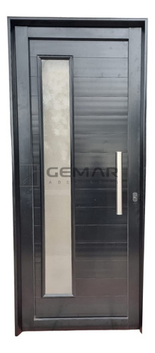 Puerta Aluminio 85x200 Herrero Con Barral Color Negro