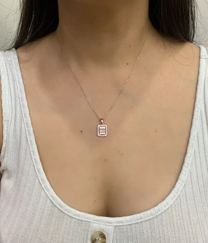 Collar Plata 925, Rectangular Baguette Zircon Estambuljoya Color Rosa