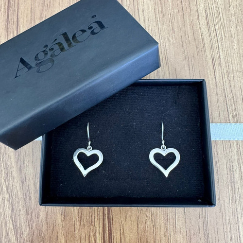Aretes Largos De Plata .925 Corazón Colgante Mujer Agálea