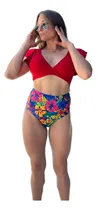Comprar Bikini Tiro Alto Ani Rojo Flores Mujer - Uniteduy