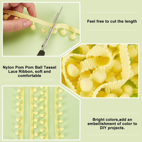 Ph Pandahall 20 Yardas/18,3 M Pom Pom Trim Yellow Fringe Bal