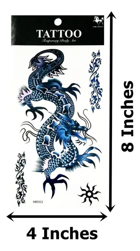 Nipitshop 1 Hoja De Tatuaje Temporal Grande 3d Dragón Azul