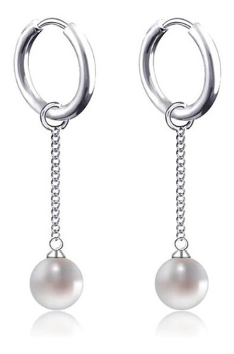 Aros Colgantes Con Perla Pendulo Metal Hombre Mujer