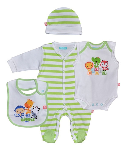 Imagen 1 de 1 de Pack Ajuar Osito, Body Ropa Bebe Fisher Price, 100% Algodon