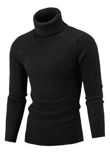 Suéter Casual Cuello Alto Sólido Para Hombre Con Cuello Alto