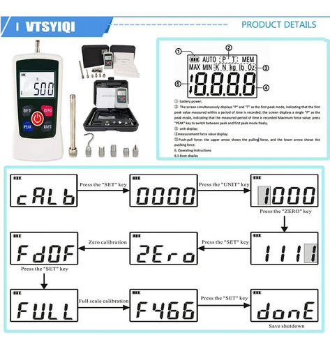 Medidor De Fuerza Digital Push Pull Gauge Tester Con 500n