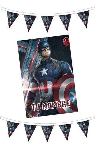 Capitan America Lona Personalizada Con Banderines Fiestas