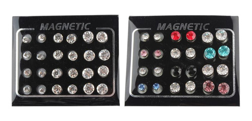 24 Pares De Tamaño Multicolor Rhinestone Aretes Magnéticos