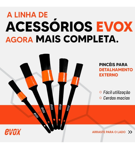 Imagem 2 de 2 de Kit Pincéis Para Detalhamento Automotivo Externo Evox 5 Pçs