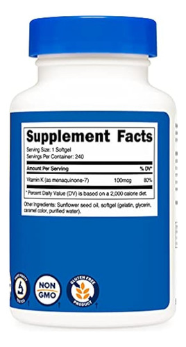 Nutricost Vitamin K2 Mk-7 100 Mcg, 240 Softgels - Sin Gluten