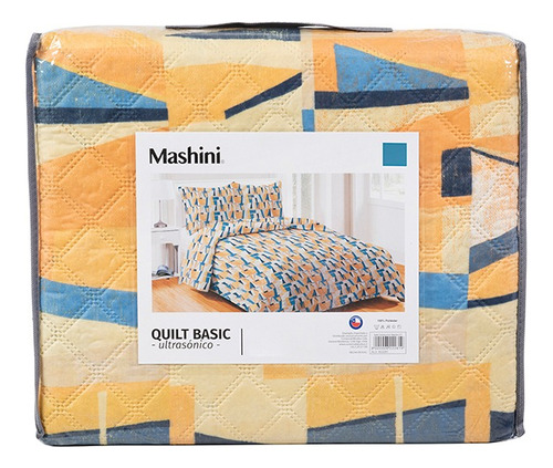 Quilt Coordoba 2 Plazas Marca Mashini Color Amarillo Estampado Kailua