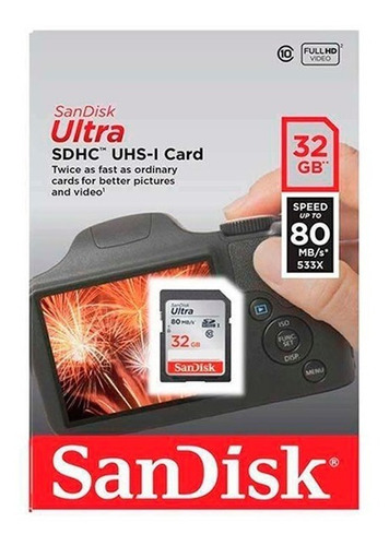 Cartão De Memória Sd Sandisk 32gb - Classe 10 Ultra 80mb/s