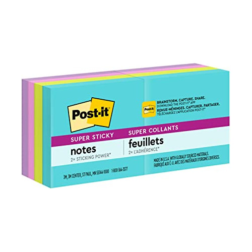 Notas Adhesivas Post-it Super Sticky, 2x2 In, 8 Pads