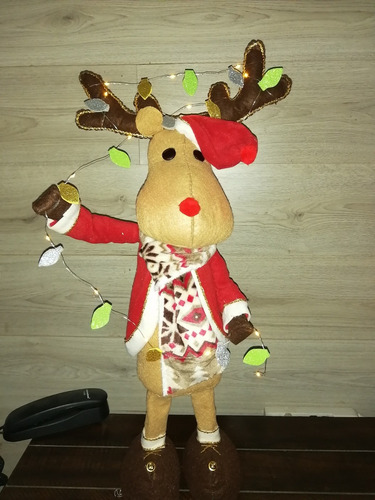Imagen 2 de 4 de Figuras Navideñas De Fieltro Y Madera Con Luz Led Artesanal