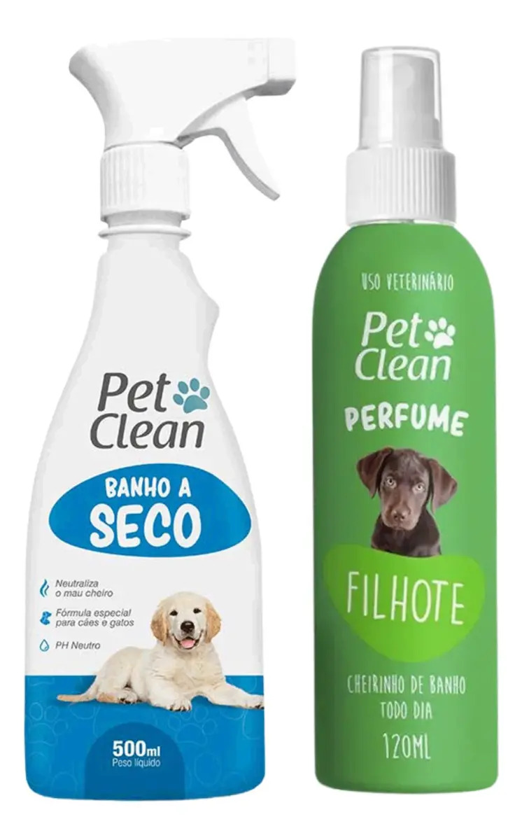 Kit Pet Banho Seco 500ml+ Perfume 120ml Pet Clean Cão Gato Fragrância Filhote