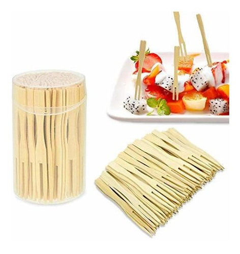 Bamboo Forks 3.5 Inches Disposable Mini Food Picks Double Pr