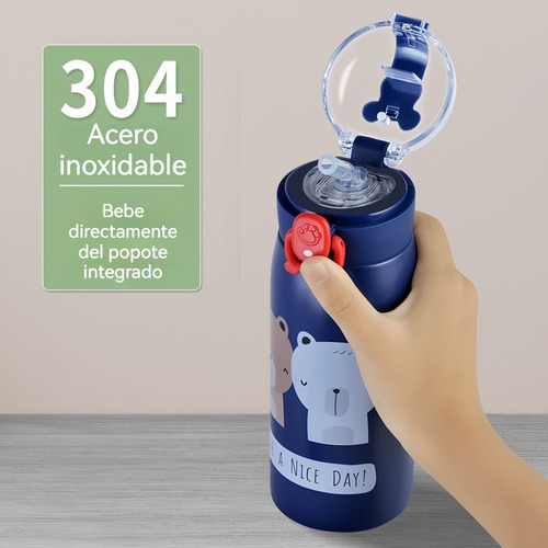 Termo Infantil Acero Inoxidable 350ml Con Popote Seguro