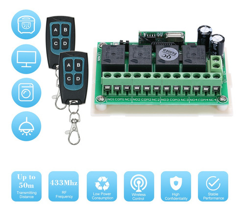 Conmutador Rf Inalámbrico Dc 12v 4ch 433mhz De Largo Alcance