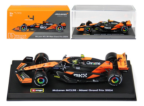 Miniatura Fórmula 1 McLaren MCL38 2024 Lando Norris 1:43 con acrílico Naranja