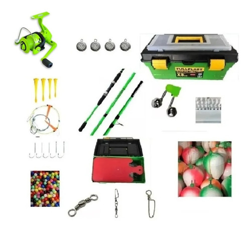 Combo Kit Pesca Reel + Caja Super Completa + Caña 2.10