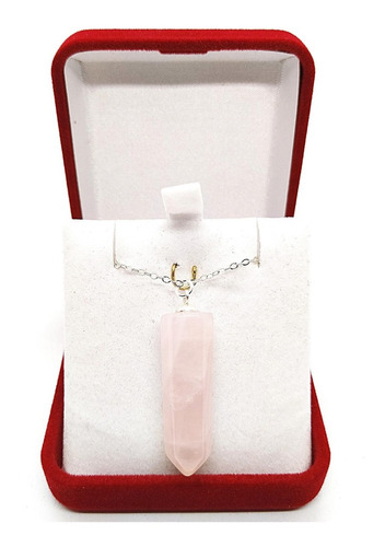 Colgante Plata Fina Punta Cuarzo Rosa Varita Reiki