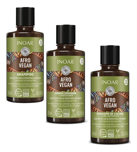 Afro Vegan Shampoo, Acondicionador, Activador De Cacho Inoar