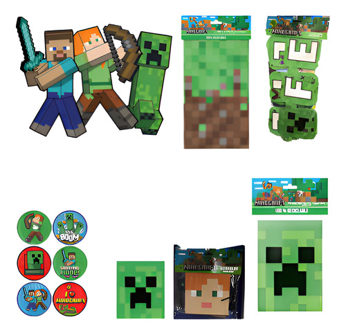 Kit Fiesta Infantil Piñata Cumpleaños 24 Invitados Minecraft