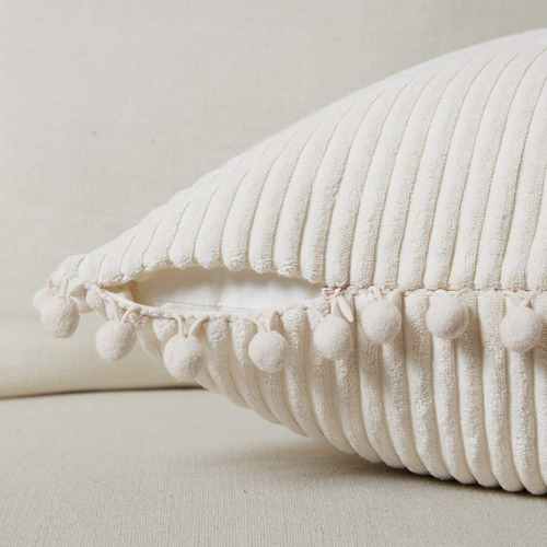 2Pcs Funda Fancy Homi de Cojins de Terciopelo de Pana con Funda de Almohada de Estilo Bohemio Súper Suave Pom-poms 45 X 45cm Color Beige