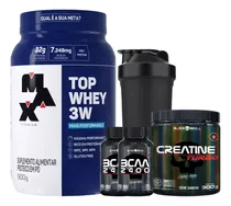 Comprar Kit Whey Protein Top Whey 3w 900g + Bcaa + Creatina + Shaker Sabor Chocolate