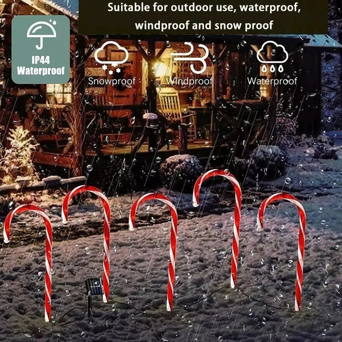 Pack 6 Bastón Solar Luz Cálida Y Multicolor Navidad 50cm Ap.