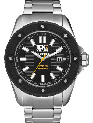 Reloj Cat Shockmaster Edición 100 Años Set.s7.148.11.121 Malla Plateado Bisel Negro Fondo Negro