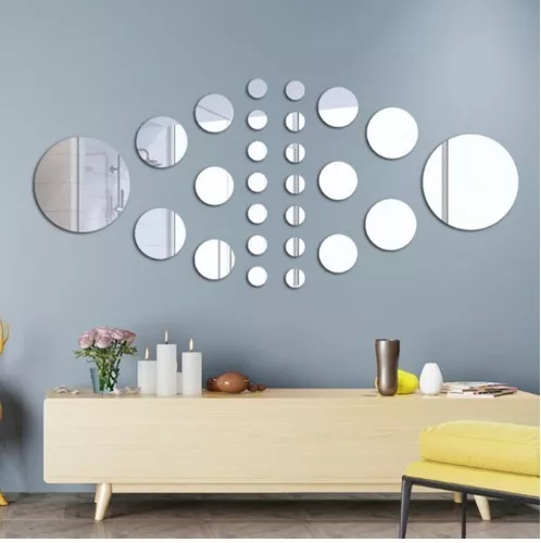 Pegatinas de pared de espejo 26pcs / set Acrílico Polka Dot Wall