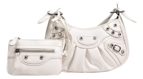 Cartera De Mujer Importada Bandolera Chelsea Tachas Hebilla Blanco