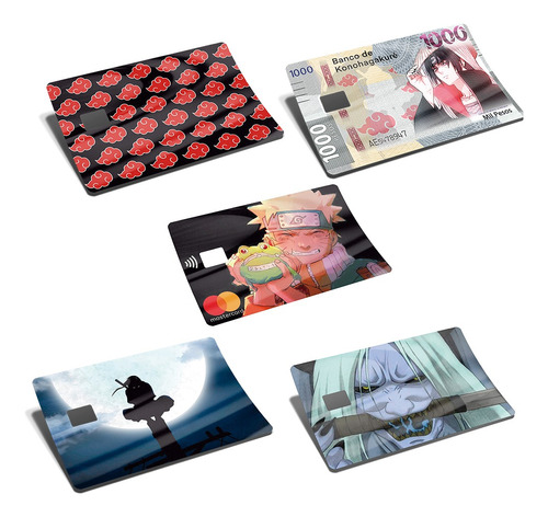 Naruto Anime 5 Stickers P/tarjeta Banco Acabado Holográfico