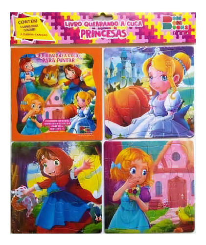 Quebrando A Cuca - Princesas 3 Livro Para Colorir E 3 Quebra-cabeças, De Vários Autores. Editora Bom Bom Books, Capa Mole Em Português