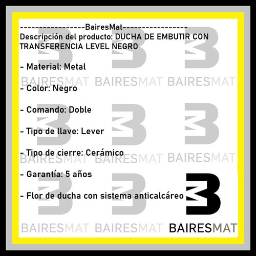 Imagen 4 de 6 de Grifería Para Ducha Negro Piazza Level 21206ne Flor Cuadrada