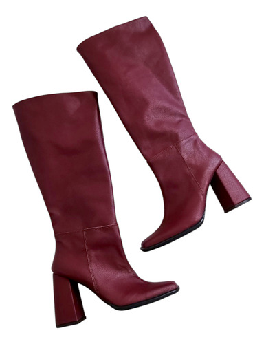 Botas Largas Bucaneras Bordo Con Taco Mujer Invierno Cuero
