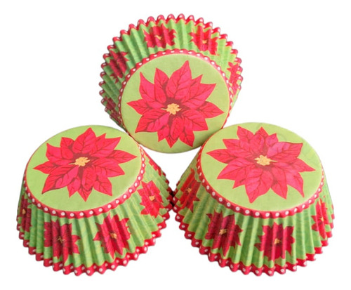 * Capacillos Verdes Noche Buena Navidad Cupcake Fondant