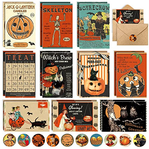 Tarjetas De Saludo Vintage De Halloween Granel, Paquete...