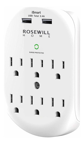 Rosewill 6 Outlet Surge Protector Enchufe De Pared Con 2 Usb