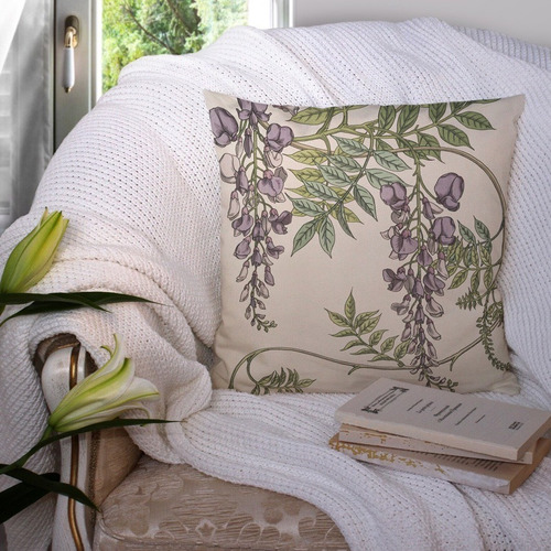 Juego 4 Fundas Cojin Arte Botánico Lilas Flor En Terciopelo Color Botanic Art