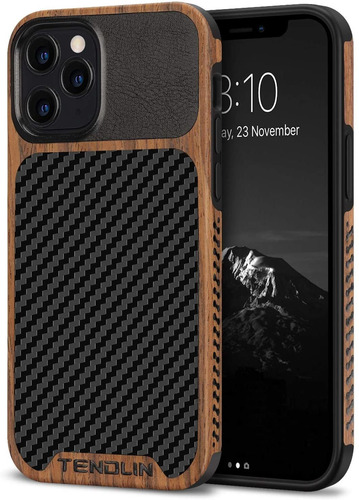 Funda Para iPhone 12 Pro Max, Madera/cuero/negro/resistente