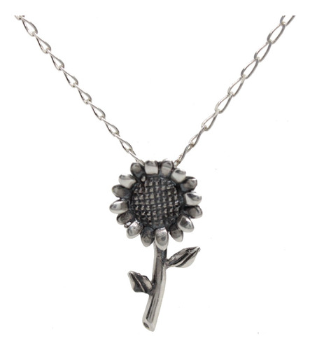 Dije De Girasol + Cadena De Plata Solida .925 Pavonado