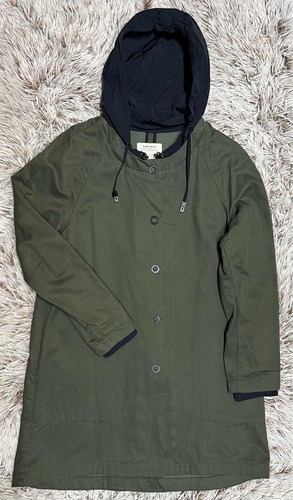 Chamarra Parka De Mezclilla Verde Zara Con Gorro Mujer M