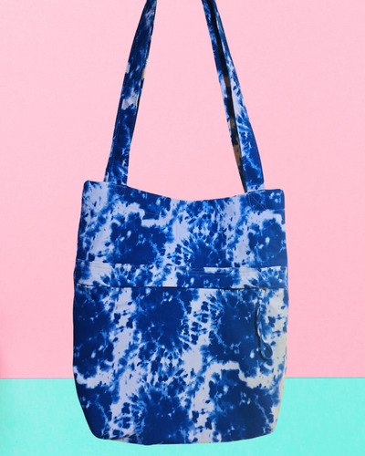 Bolso De Tela Gabardina Azul / Blanco Con Bolsillo 42x38cm Azul Acero Bolsa Con Bolsillo